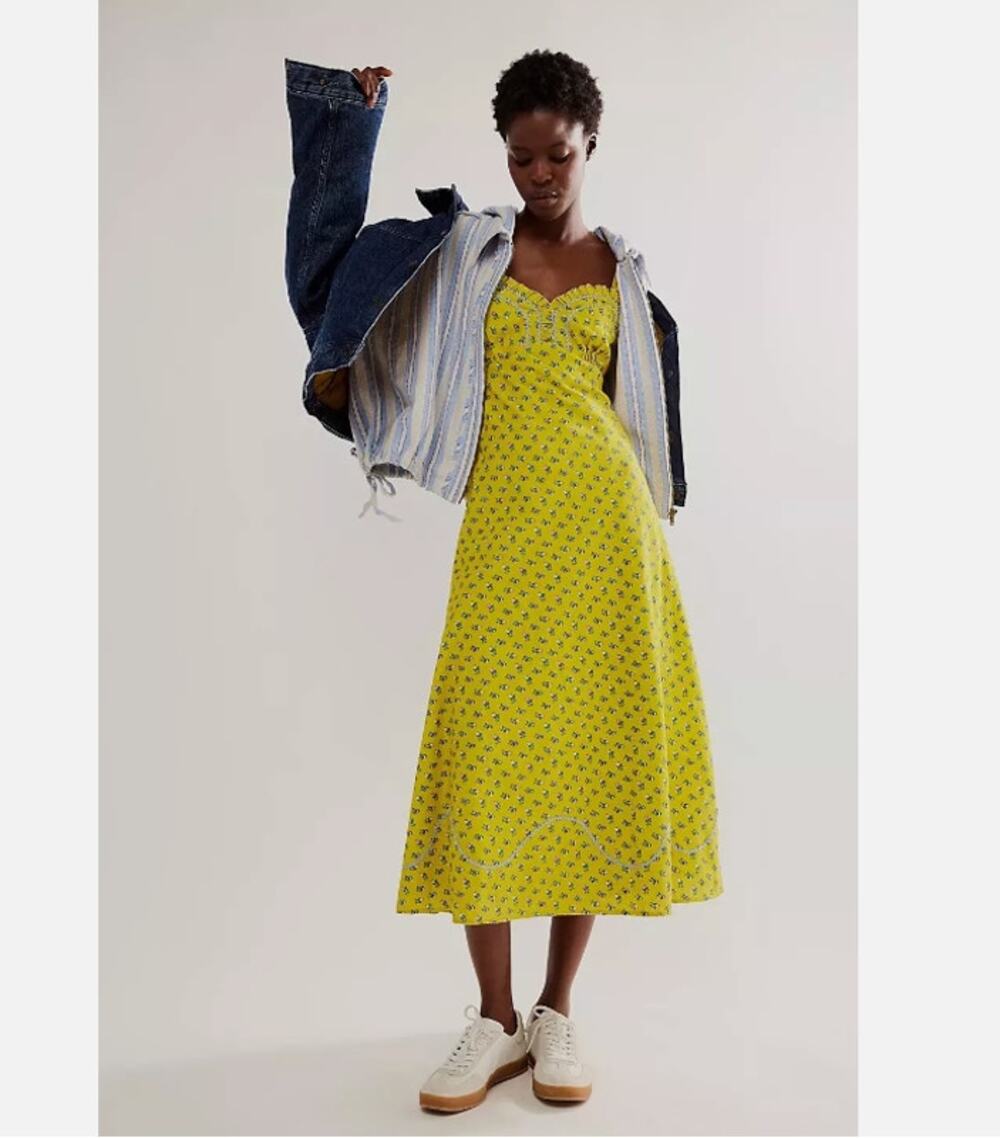 Free People Sweet Hearts Midi Dress in Citronelle Combo Cottagecore  Size M NWT